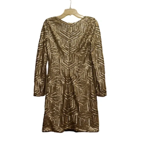 AQUA BRAND GOLD SEQUIN GATSBY LONG SLEEVE MINI DRESS 8/10 - Picture 4 of 8